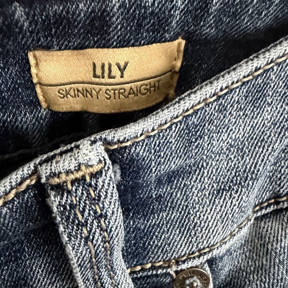 lily skinny straight distressed medium wash jeans whiskered faded 29 by level 99 - Picture 7 of 12